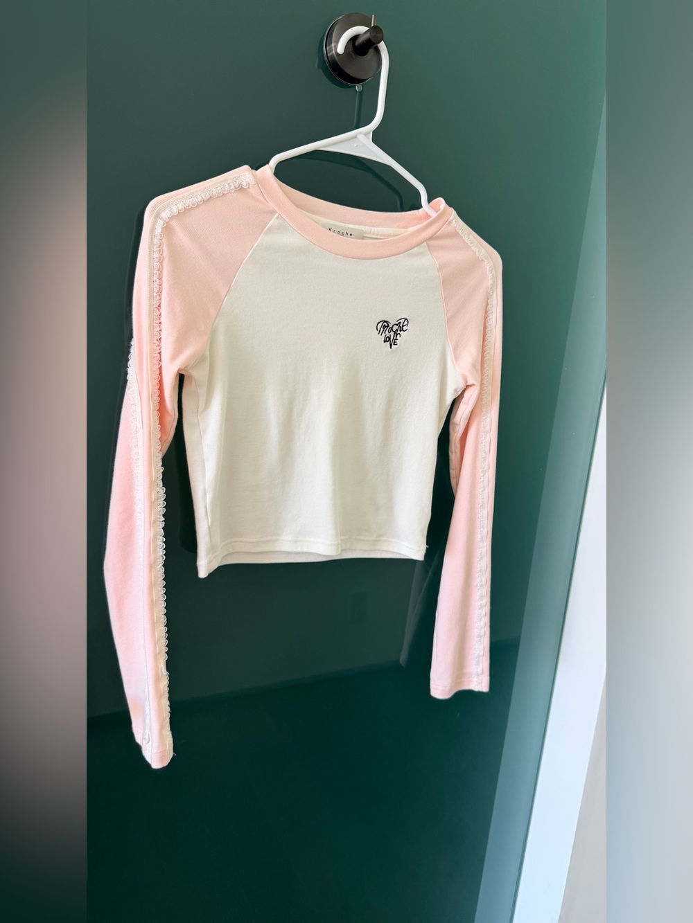 Kroche Brand Women's Long Sleeve Raglan Tee in Pink and Cream
